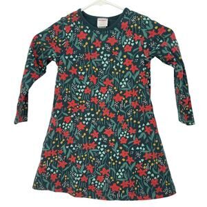 Hannah Anderson Holiday Long Sleever Pointsetta Patch A-line Green Dress Girl 4